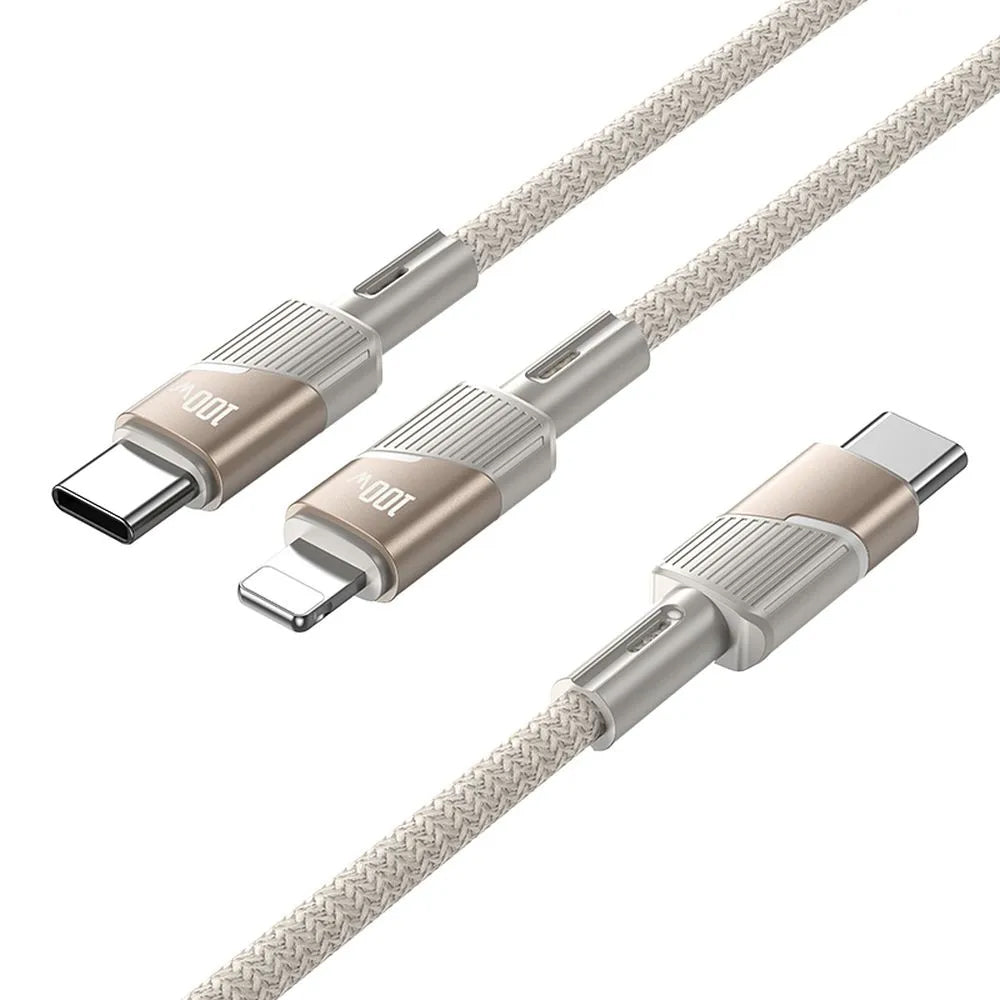 Cablu Date si Incarcare USB-C - 2 x USB-C HOCO U139 2in1, 100W, 1.2m, Auriu