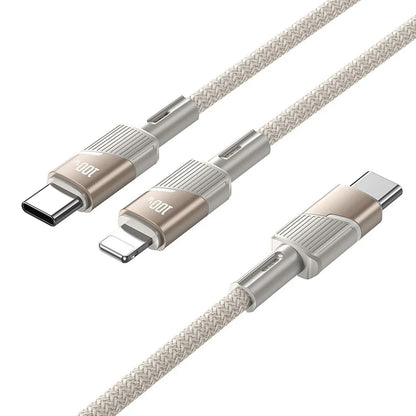 Cablu Date si Incarcare USB-C - 2 x USB-C HOCO U139 2in1, 100W, 1.2m, Auriu