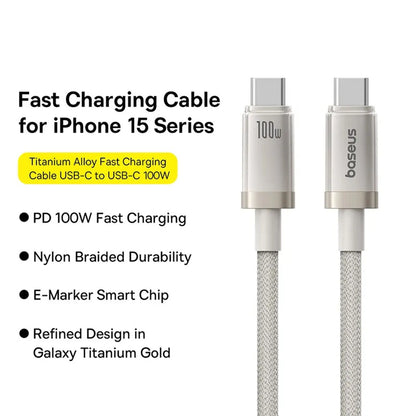 Cablu Date si Incarcare USB-C - USB-C Baseus Titanium, 100W, 1m, Argintiu P10378100G21-00