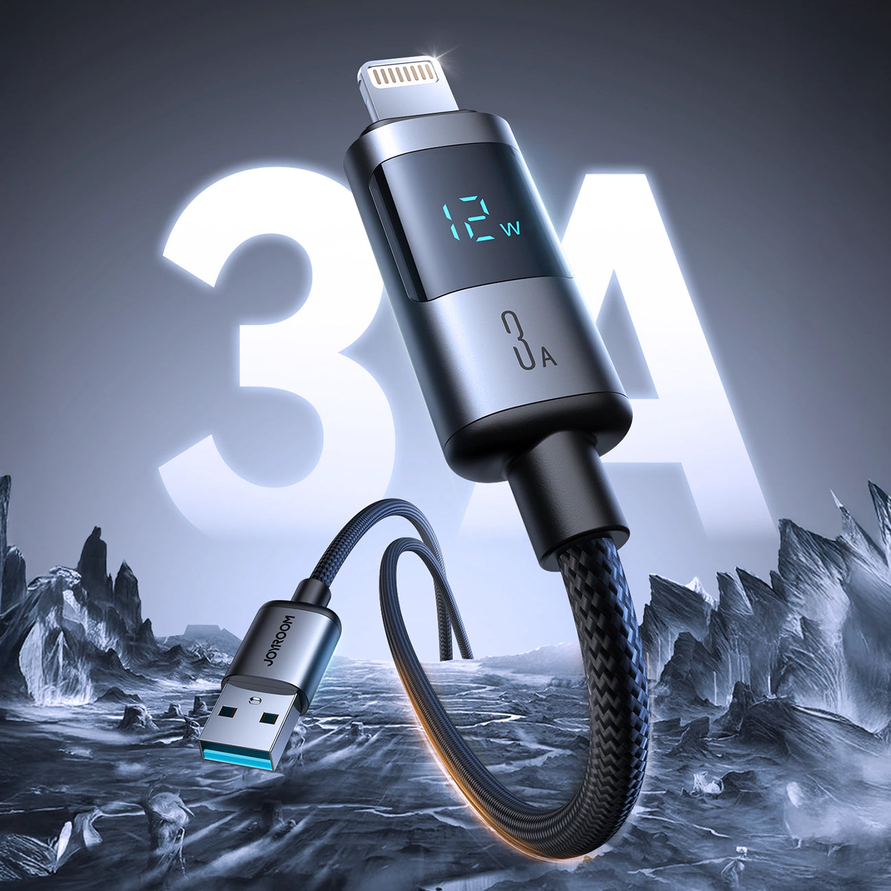 Cablu Date si Incarcare USB-A - Lightning Joyroom S-A16 Pro Prism Display, 12W, 1.2m, Negru