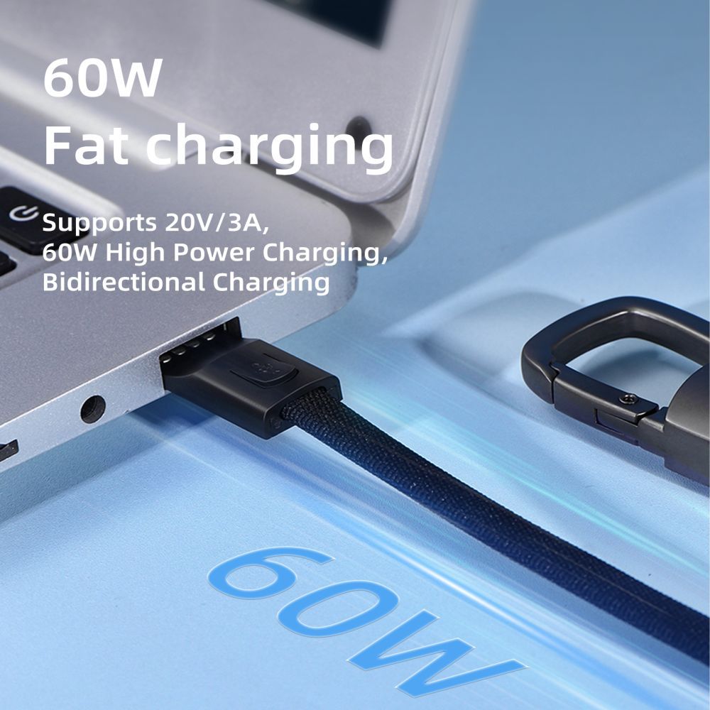 Cablu Date si Incarcare USB-C - USB-C Tech-Protect Ultraboost DNA Keychain, 60W, 0.17m, Gri