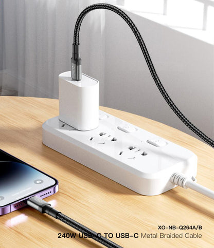 Cablu Date si Incarcare USB-C - USB-C XO Design NB-Q264A, 240W, 1m, Negru