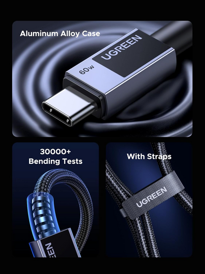 Cablu Date si Incarcare USB-C - USB-C UGREEN L524, 60W, 2m, Gri