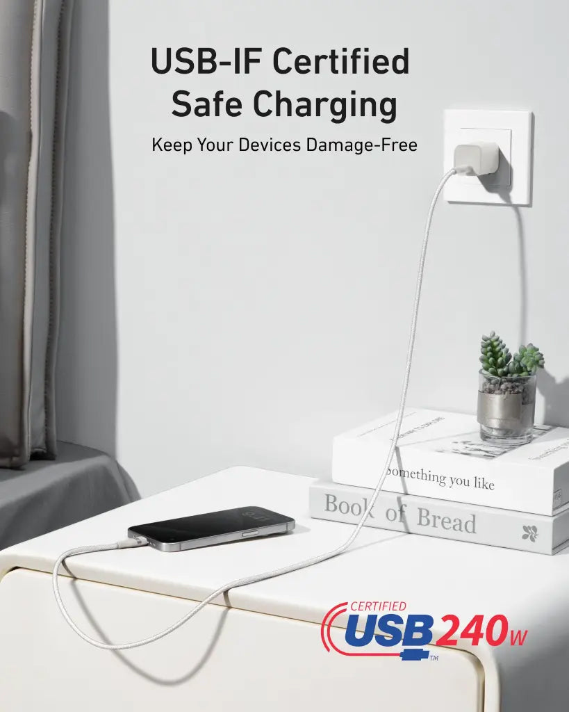 Cablu Date si Incarcare USB-C - USB-C Anker, 240W, 0.9m, Alb A82E2H21