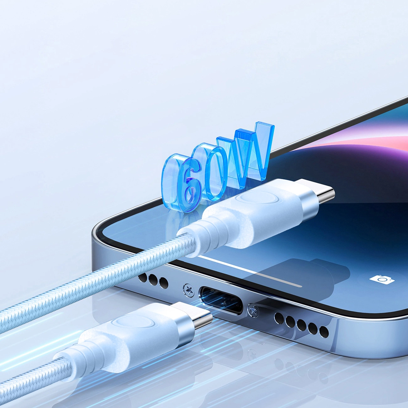 Cablu Date si Incarcare USB-C - USB-C Orico CDX, 60W, 1m, Albastru