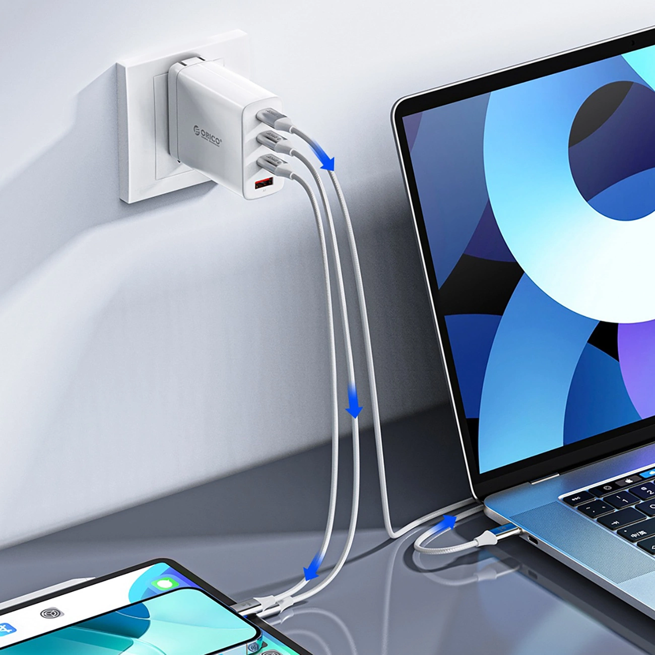 Cablu Date si Incarcare USB-C - USB-C Orico CDX, 60W, 1m, Alb