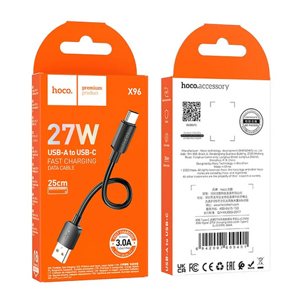 Cablu Date si Incarcare USB-A - USB-C HOCO X96, 27W, 0.25m, Negru