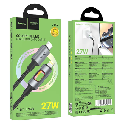 Cablu Date si Incarcare USB-C - Lightning HOCO U144 Led, 27W, 1.2m, Negru