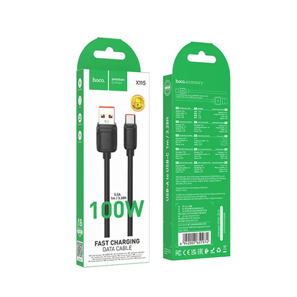 Cablu Date si Incarcare USB-A - USB-C HOCO X115, 100W, 1m, Negru
