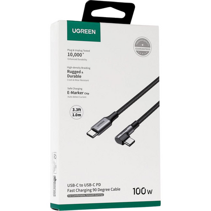 Cablu Date si Incarcare USB-C - USB-C UGREEN US334 Angled, 100W, 1m, Negru