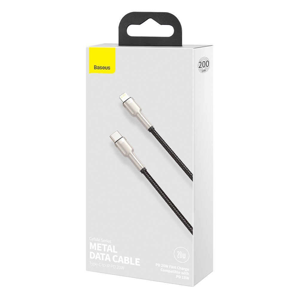 Cablu Date si Incarcare USB-C - Lightning Baseus Cafule Metal Series, 20W, 2m, Negru CATLJK-B01