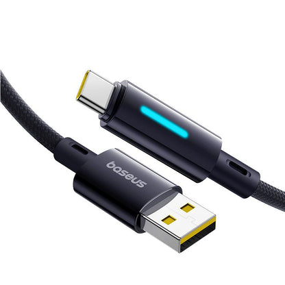 Cablu Date si Incarcare USB-A - USB-C Baseus Lit Button Control, 100W, 1m, Negru P10379002121-00