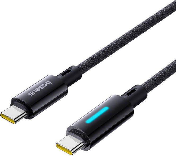 Cablu Date si Incarcare USB-C - USB-C Baseus Lit Button Control, 100W, 2m, Negru P10379000121-01
