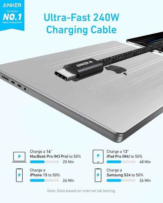 Cablu Date si Incarcare USB-C - USB-C Anker Zolo, 240W, 1.8m, Negru A8060H12