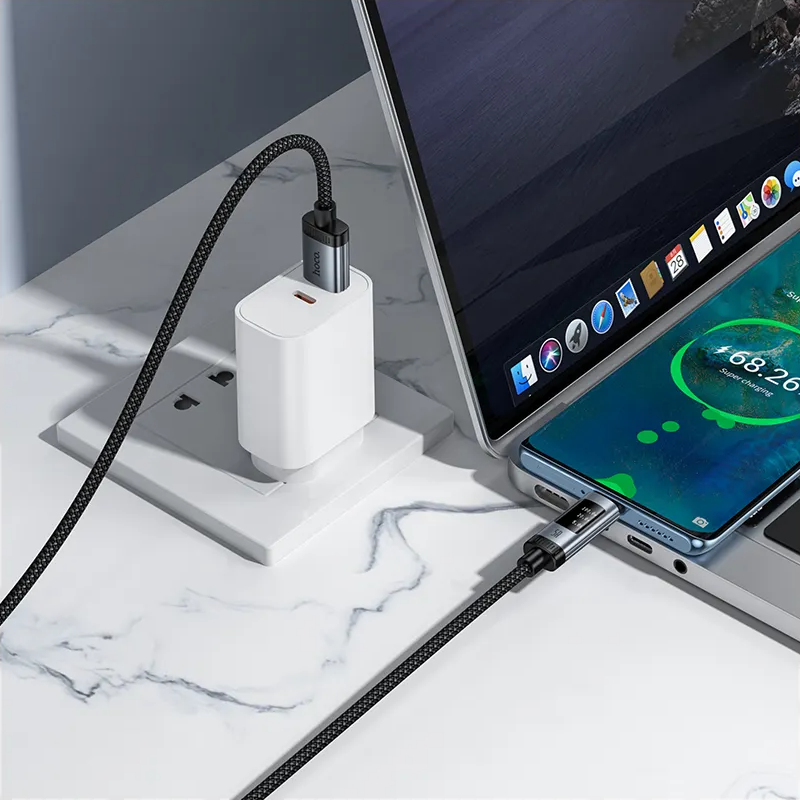 Cablu Date si Incarcare USB-A - USB-C HOCO Display U148, 100W, 1.2m, Negru