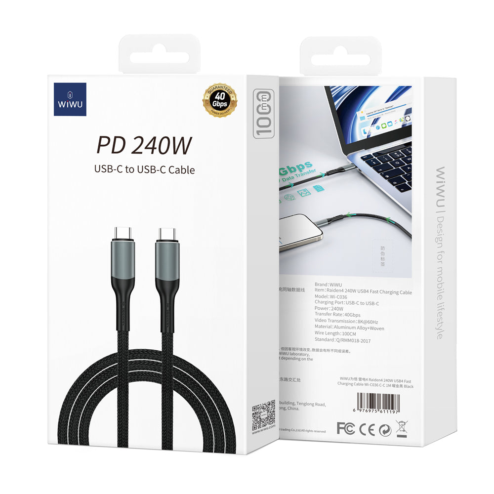Cablu Date si Incarcare USB-C - USB-C WiWu Wi-C036, 240W, 1m, Negru