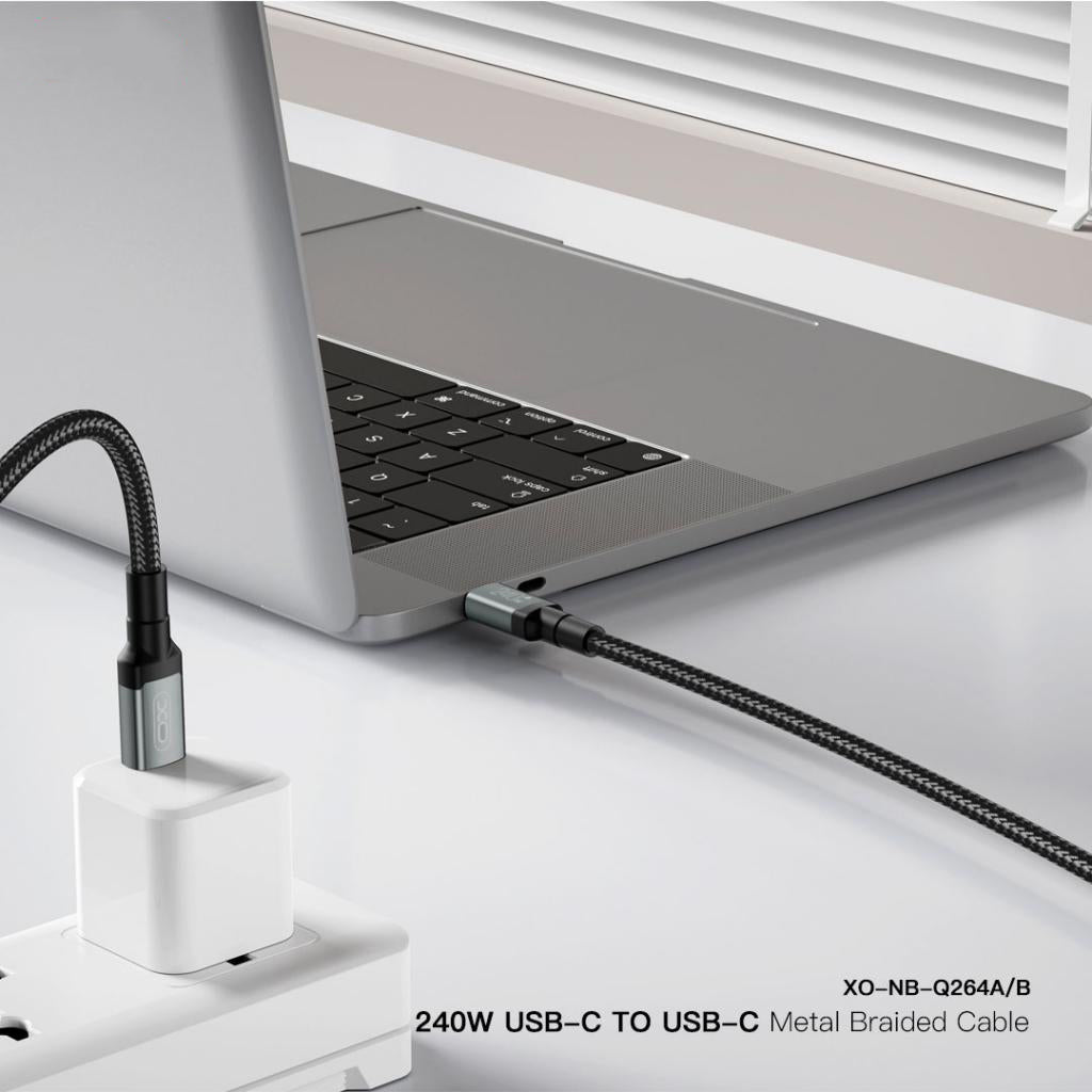 Cablu Date si Incarcare USB-C - USB-C XO Design NB-Q264B, 240W, 2m, Negru