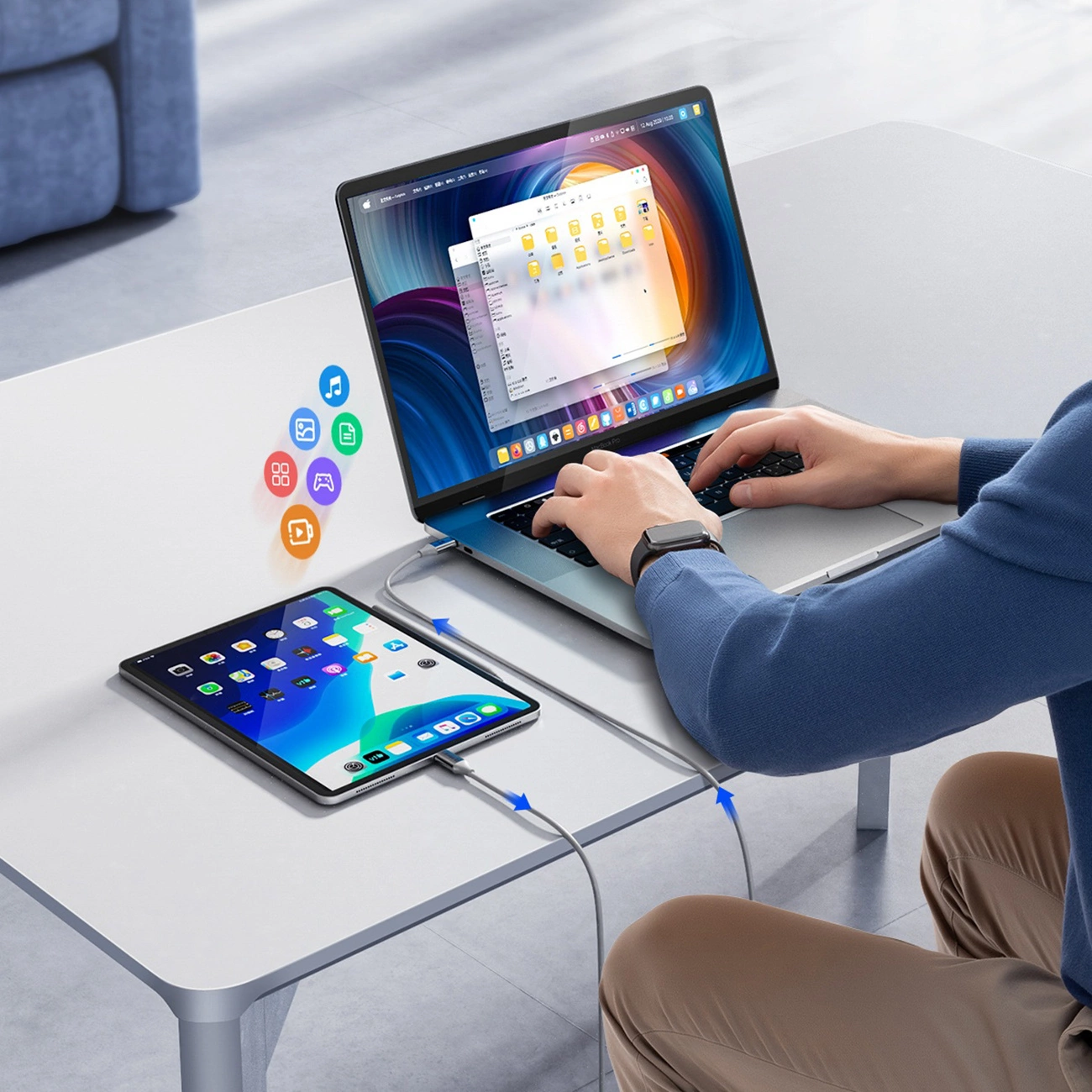Cablu Date si Incarcare USB-C - USB-C Orico CDX, 60W, 1m, Alb