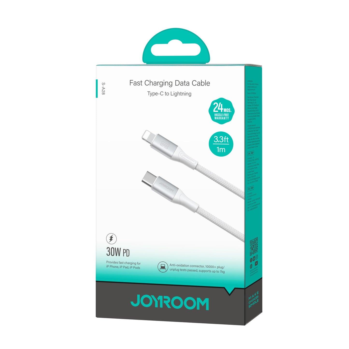 Cablu Date si Incarcare USB-C - Lightning Joyroom S-A28 Flash, 30W, 1m, Alb