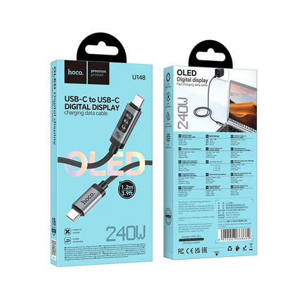 Cablu Date si Incarcare USB-C - USB-C HOCO Display U148, 240W, 1.2m, Negru