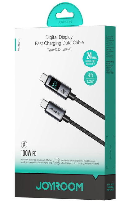 Cablu Date si Incarcare USB-C - USB-C Joyroom S-A16 Pro Prism Display, 100W, 1.2m, Negru