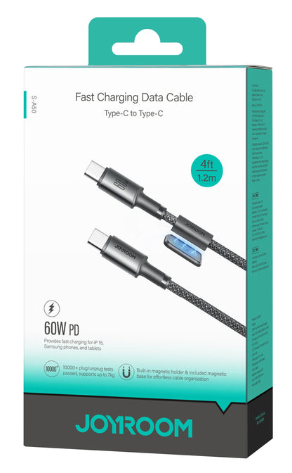 Cablu Date si Incarcare USB-C - USB-C Joyroom S-A50, 60W, 1.2m, Gri