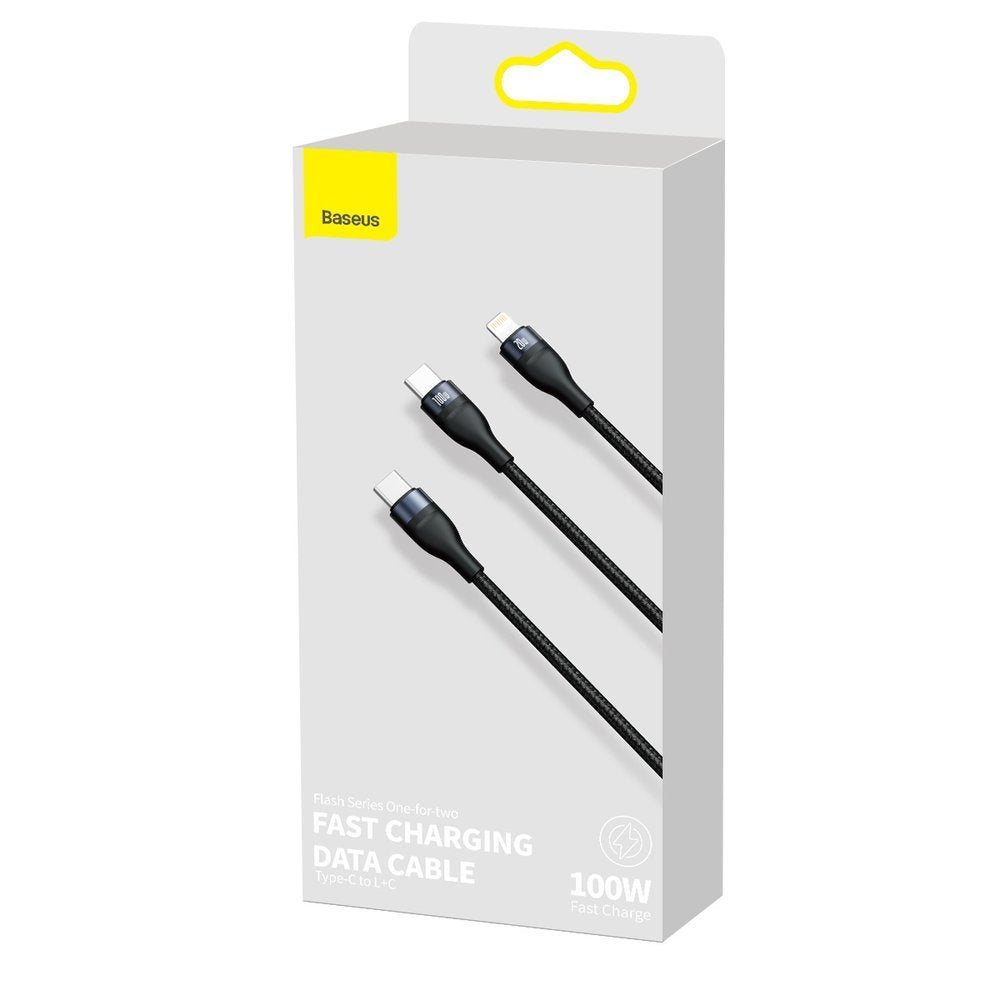 Cablu Date si Incarcare USB-C - Lightning / USB-C Baseus Flash Series 2in1, 100W, 1.2m, Negru CA1T2-F01