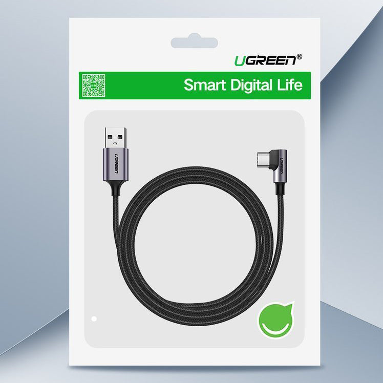 Cablu Date si Incarcare USB-A - USB-C UGREEN US284 Angled, 60W, 1m, Gri