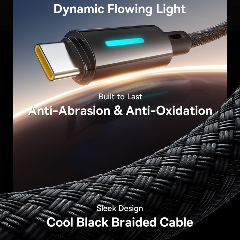Cablu Date si Incarcare USB-A - USB-C Baseus Lit Button Control, 100W, 2m, Negru P10379002121-01