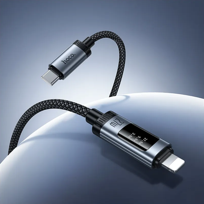 Cablu Date si Incarcare USB-C - Lightning HOCO Display U148, 27W, 1.2m, Negru