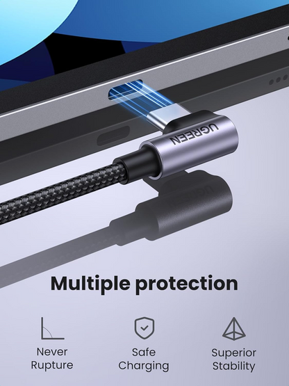 Cablu Date si Incarcare USB-C - USB-C UGREEN US255 Angled, 60W, 3m, Gri