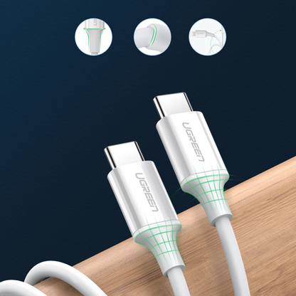 Cablu Date si Incarcare USB-C - USB-C UGREEN US264, 60W, 0.5m, Alb
