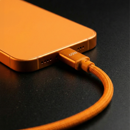 Cablu Date si Incarcare USB-C - USB-C Forever Saffron, 60W, 1m, Portocaliu