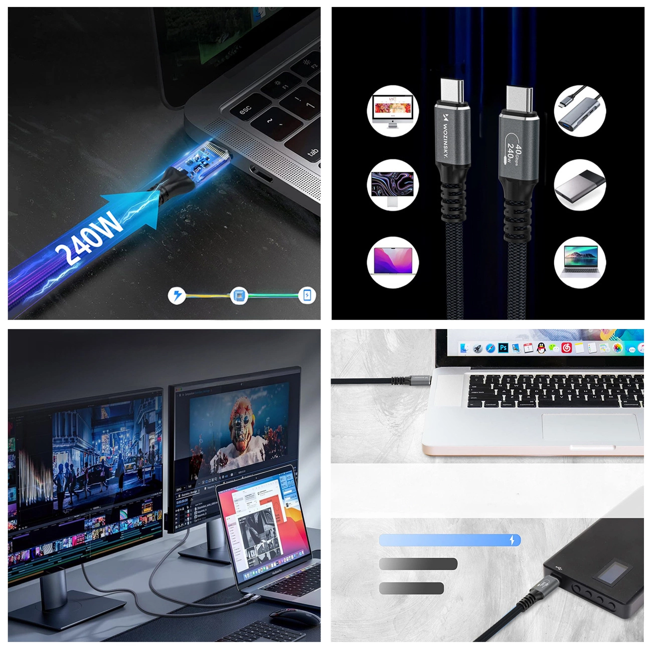 Cablu Date si Incarcare USB-C - USB-C WZK WPS-UY42S, 240W, 2m, Negru