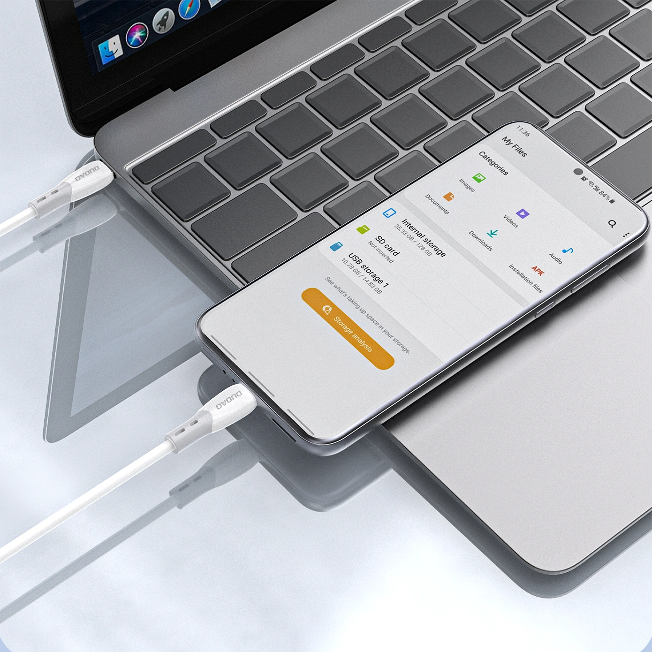 Cablu Date si Incarcare USB-C - USB-C Dudao L25SC, 60W, 2m, Alb