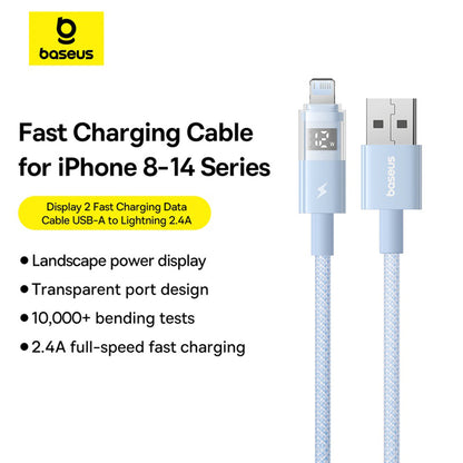 Cablu Date si Incarcare USB-A - Lightning Baseus Display 2, 12W, 1m, Albastru P10382700311-00