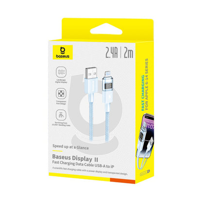 Cablu Date si Incarcare USB-A - Lightning Baseus Display 2, 12W, 2m, Albastru P10382700311-01