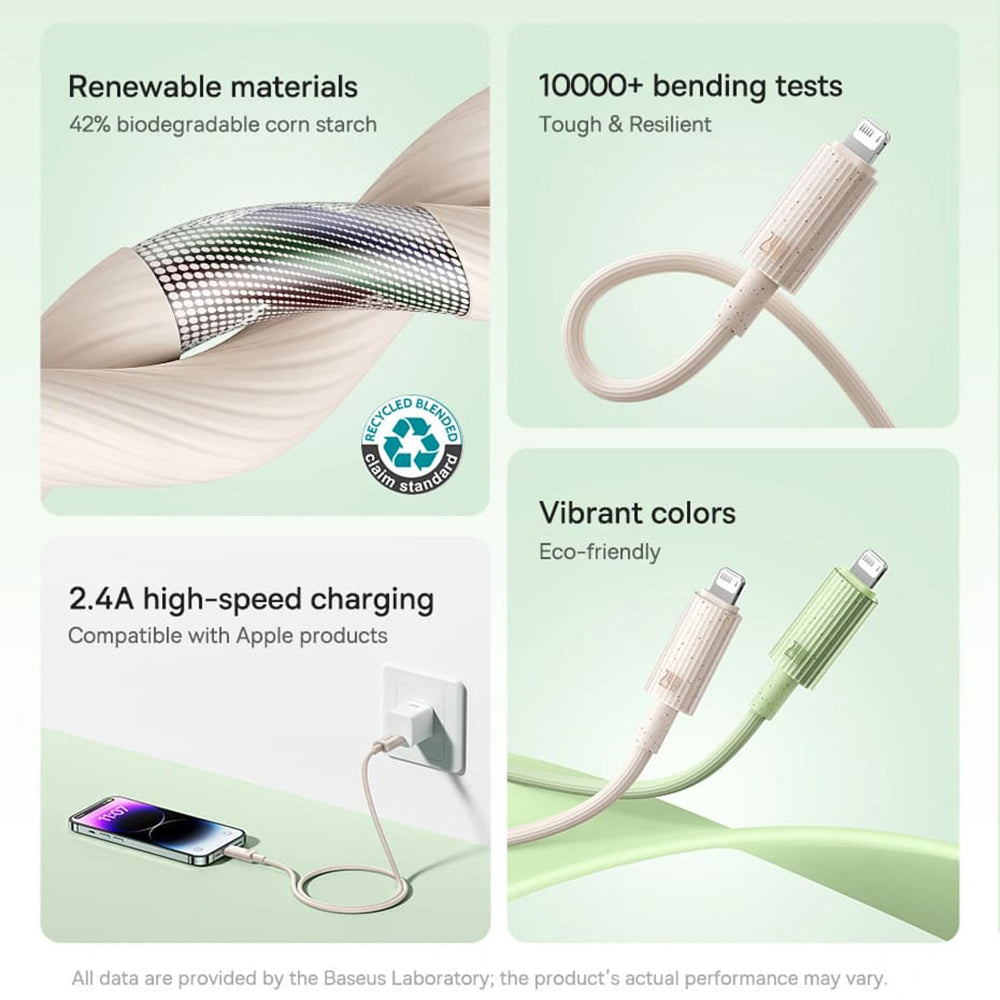 Cablu Date si Incarcare USB-A - Lightning Baseus Habitat, 18W, 2m, Verde P10360200631-01