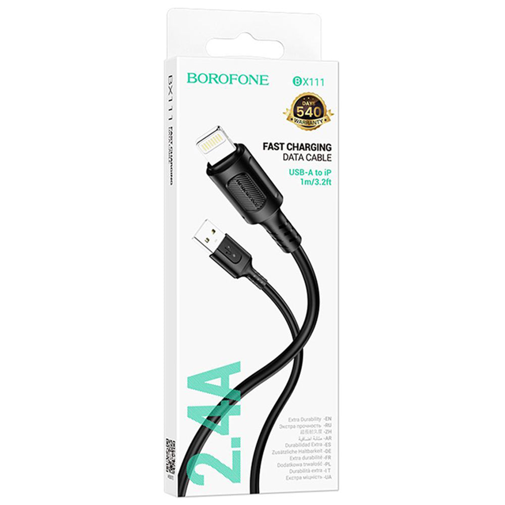 Cablu Date si Incarcare USB-A - Lightning Borofone BX111 Feliz, 18W, 1m, Negru