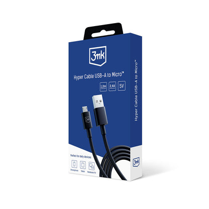 Cablu Date si Incarcare USB-A - microUSB 3MK Hyper, 18W, 1.2m, Negru