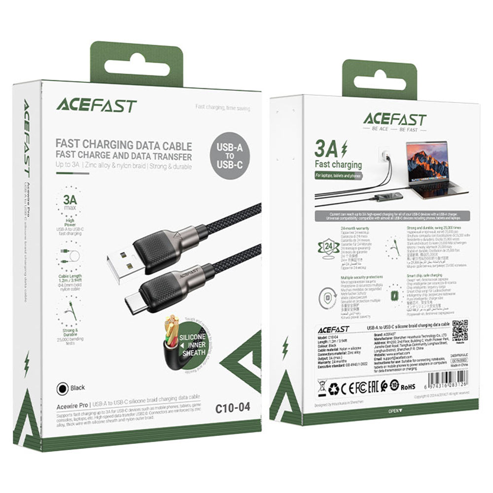 Cablu Date si Incarcare USB-A - USB-C Acefast C10-04, 18W, 1.2m, Negru
