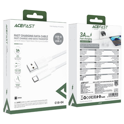 Cablu Date si Incarcare USB-A - USB-C Acefast C18-04, 18W, 1.2m, Alb