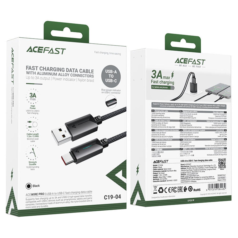 Cablu Date si Incarcare USB-A - USB-C Acefast C19-04, 18W, 1.2m, Negru