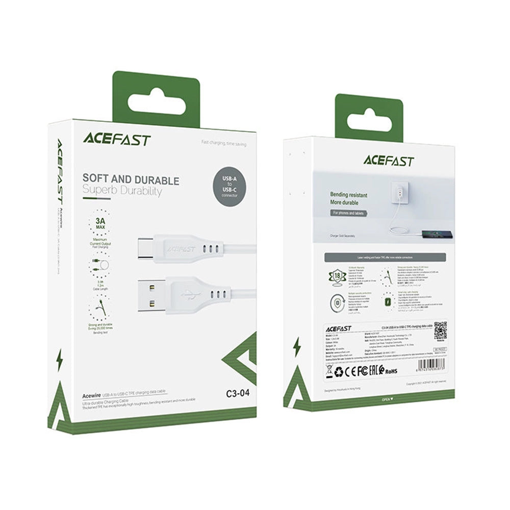 Cablu Date si Incarcare USB-A - USB-C Acefast C3-03, 60W, 1.2m, Alb