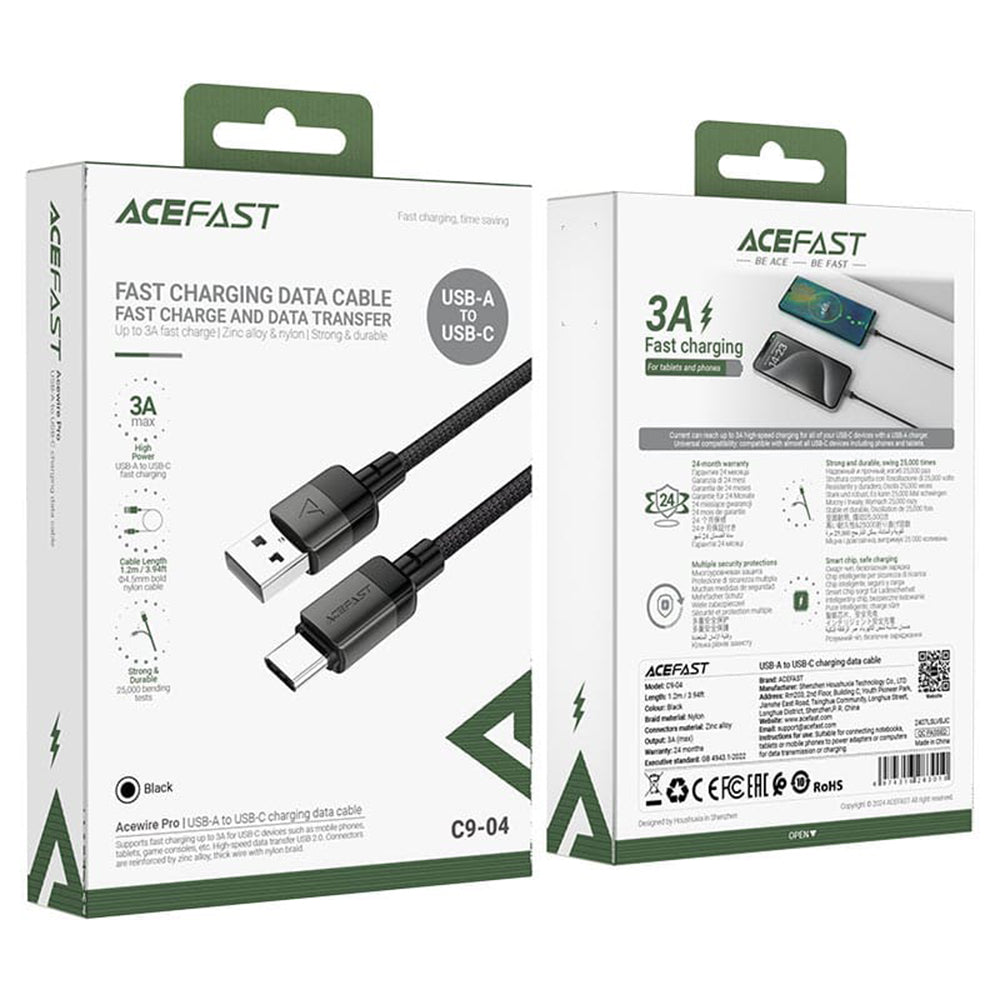 Cablu Date si Incarcare USB-A - USB-C Acefast C9-04, 18W, 1.2m, Negru
