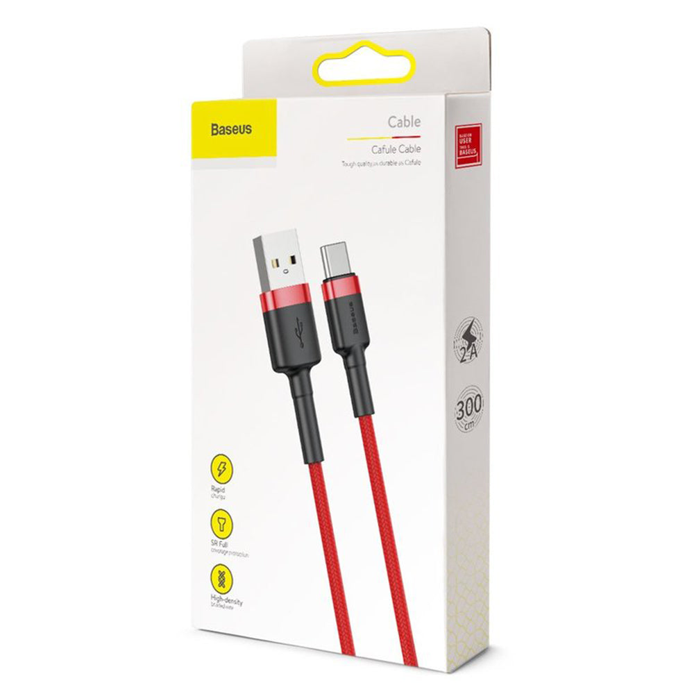 Cablu Date si Incarcare USB-A - USB-C Baseus Cafule, 18W, 3m, Rosu CATKLF-U09