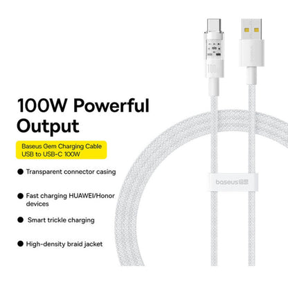 Cablu Date si Incarcare USB-A - USB-C Baseus Gem, 100W, 1m, Alb P10373002211-00