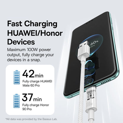 Cablu Date si Incarcare USB-A - USB-C Baseus Gem, 100W, 2m, Alb P10373002211-01