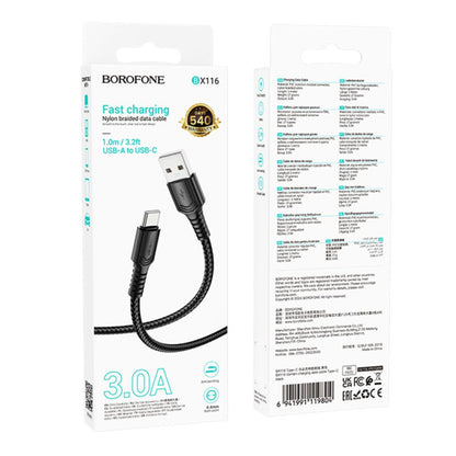 Cablu Date si Incarcare USB-A - USB-C Borofone BX116 Certain, 18W, 1m, Negru