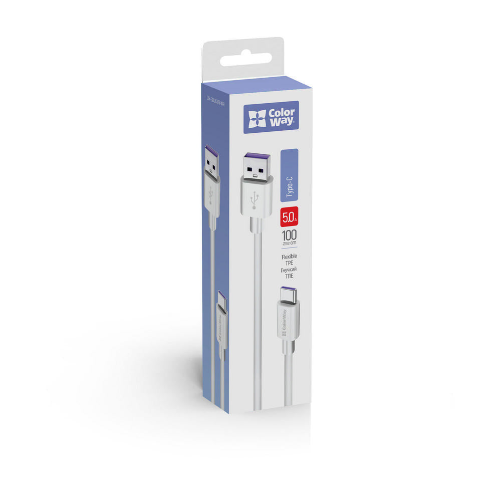 Cablu Date si Incarcare USB-A - USB-C ColorWay CW-CBUC019, 18W, 1m, Alb